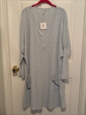 Noracora Light Gray Cozy Henley Dress with Pockets